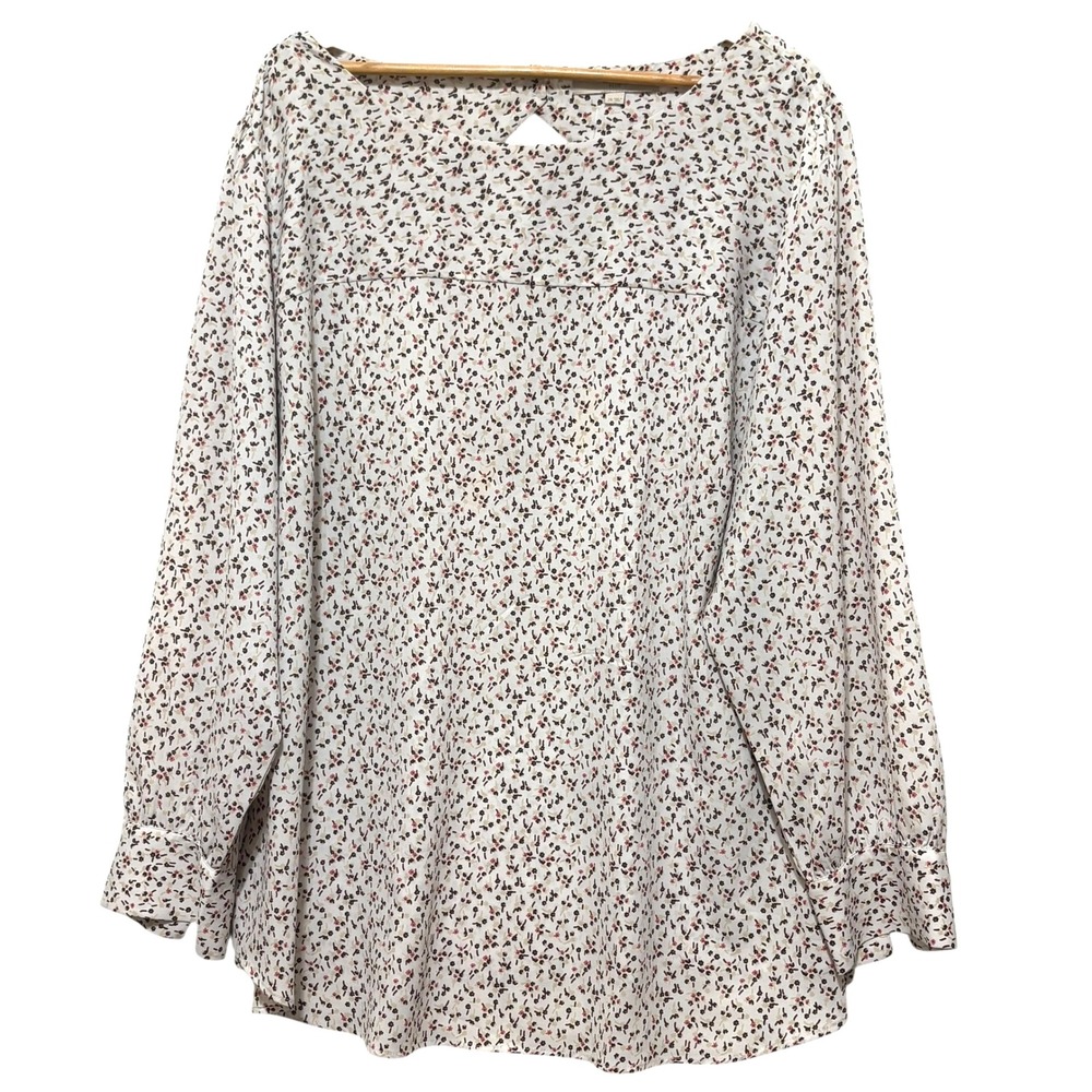 Loft Womens Peasant Boho Tunic Top 26‎ Cream Floral Smocked Romantic Cottagecore
